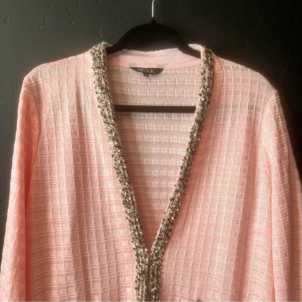 MISOOK Women's Pink Black Trim knit Cardigan Jacket Size M